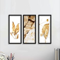 SAF White 3 Pieces Golden Leaves Painting Wall Arts-image-34