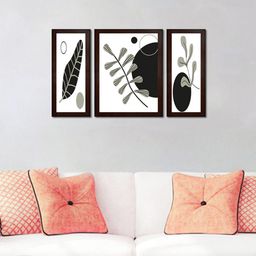 WENS Set Of 3 White, Black 'Melody Modern Art' Framed Painting-28