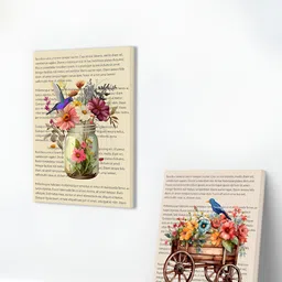 Art Street Red & Blue Canvas Painting Jardin Bird and Floral Wall Art-image-63