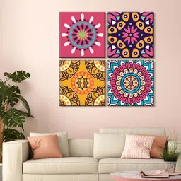 999Store Set Of 4 Pink Abstract Printed Canvas Mandala Wall Art-12