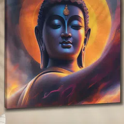 SAF Orange & Blue Wooden Framed Lord Buddha Canvas Painting Wall Art-41