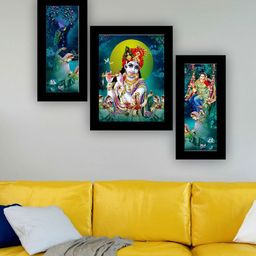 SAF Blue & Green 3 Pieces Lord Radha Krishna Painting UV Coating Wall Arts-image-75
