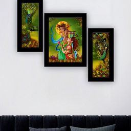 SAF Green & Blue 3 Pieces Lord Radha Krishna Painting UV Coating Wall Arts-image-68