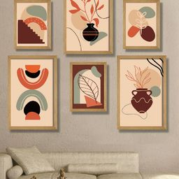 SAF Brown 6 Pieces Printed Modern  Wall Art-image-41