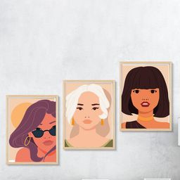 SAF 3-Pcs Brown & Black Boho Woman Painting Framed Wall Art-27