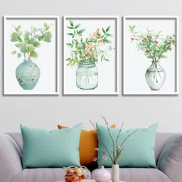 SAF Pack Of 3 white & Green Printed framed Wall Art-6