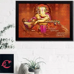 eCraftIndia Red & Yellow Lord Ganesha Satin Matt Texture UV Wall Art-image-29