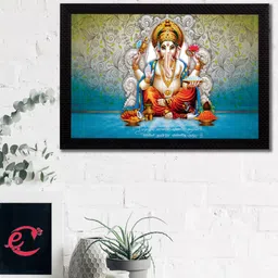 eCraftIndia Blue & Green Lord Ganesha Satin Matt Texture UV Wall Art-picture-17