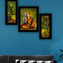 SAF Green & Blue 3 Pieces Lord Radha Krishna Painted UV Coating Wall Arts-image-97
