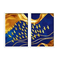 SAF Blue & Yellow 2-Pieces Abstract Printed Framed Wall Art-image-29