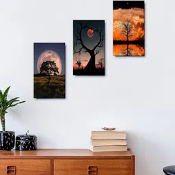 999Store Set Of 3 Beautiful Full Moon With Tree Framed Wall Arts image 1
