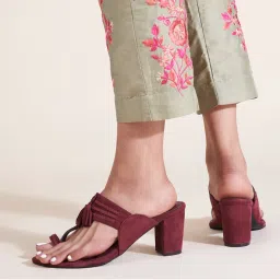 SKO Maroon Block Heel Kolhapuris-picture-5