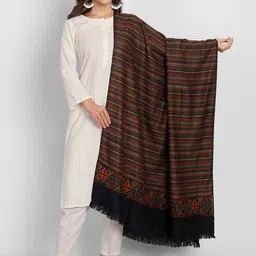 Zamour Women Black Striped Woven Design Shawl-41
