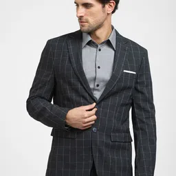 SELECTED Checked Single-Breasted Notched Lapel Collar Slim-Fit Formal Blazer-25