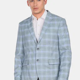 Arrow Men Green Checked Single Breasted Formal Blazer-picture-26