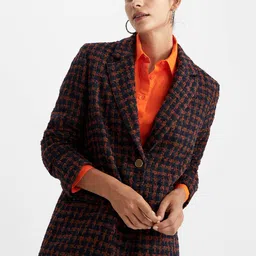 DeFacto Women Brown Checked Single Breasted Casual Blazer-image-4