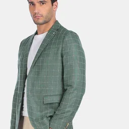 Arrow Men Green & White Checked Single Breasted Casual Blazer-image-13