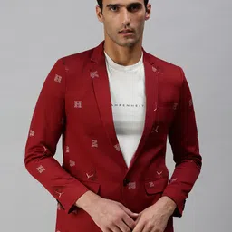 SHOWOFF Men Red & White Printed Slim-Fit Single-Breasted Casual Blazers-picture-8