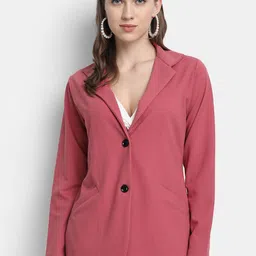 Golden Kite Women Pink Solid Single-Breasted Blazer-image-73