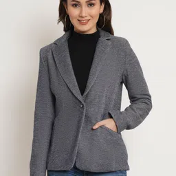 Purple State Women Self-Design Slim-Fit Single Breasted Pure Cotton Blazers-image-24