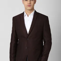 V Dot Men Brown Solid Slim-Fit Single-Breasted Formal Blazer-58