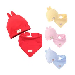 SYGA Infant Pack of 4 Printed Cotton Bibs With Beanie-24