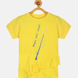 KiddoPanti Girls Typography Printed Frilled T-shirt-picture-24