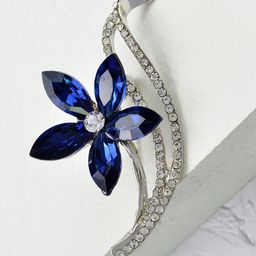 YouBella Women Navy Blue & Silver-Toned Stone-Studded Floral Brooch-image-21