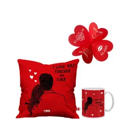 Indigifts Red & White Cushion Cover & Ceramic Coffee Mug Gifts Set-image-57