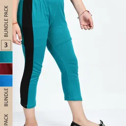 IndiWeaves Pack Of 3 Girls Striped Mid Rise Pure Cotton Capris-image-50