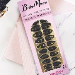 JENNA 24-Pcs French Tip Almond Shape Press-On Artificial Glitter Nails - Black-11