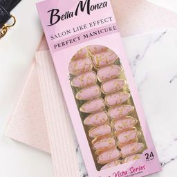 JENNA 24-Pcs French Tip Almond Shape Press-On Artificial Glitter Nails - Purple-15