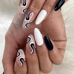 Secret Lives Set Of 24 Glossy With Combo Design Artificial Nails - Pink+White+Black-6