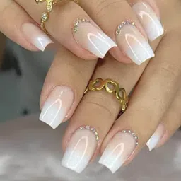 Secret Lives 24-Pcs Ombre Design with Studs Artificial Nails - White & Cream-27