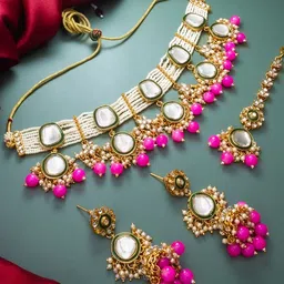 aadita Gold-Plated Kundan Studded & Beaded Jewellery Set-23