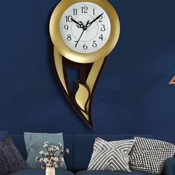Attractionz Gold Toned & White Textured Acrylic Round Contemporary Pendulum Wall Clock-0