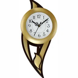 Attractionz Gold-Toned & White Round Pendulum Analogue Wall Clock-image-101