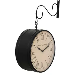 CHRONIKLE Black & Beige Metal Round Contemporary Wall Clock-image-15