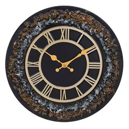 CHRONIKLE Gold Toned & Black Wooden Round Contemporary Wall Clock-image-58
