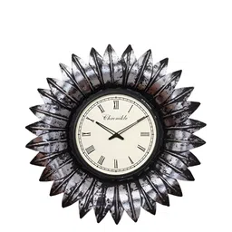 CHRONIKLE Black and SilverToned Round Analogue Contemporary Wall Clock-image-79