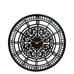 CHRONIKLE Black & Gold-Toned Metal Round Contemporary Wall Clock-image-74