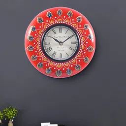 Aapno Rajasthan Red & White Textured Traditional Wall Clock-image-59