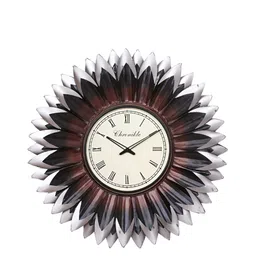 CHRONIKLE Brown & Silver Toned Round Textured Contemporary Wall Clock-image-13