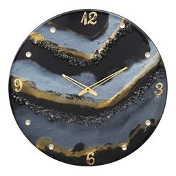 CHRONIKLE Black & Gold Toned Embellished Analogue Contemporary Wooden Wall Clock-image-42