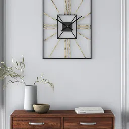HANDICRAFTS TOWN Blue & Gold Toned Rectangle Contemporary Wall Clock-picture-5