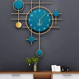 HANDICRAFTS TOWN Blue & Gold Toned Geometric Contemporary Wall Clock-picture-2