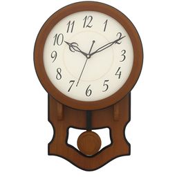 CHRONIKLE Brown & Beige Wooden Abstract Traditional Pendulum Wall Clock-image-11