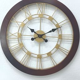 CHRONIKLE Brown & Gold Toned Contemporary Rounded Wall Clock-image-68
