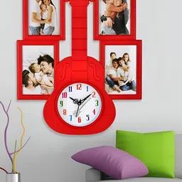 Attractionz Red & White Round Textured Analogue Contemporary Wall Clock-image-46