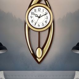 Attractionz Gold-Toned Round Contemporary Pendulum Wall Clock-image-45